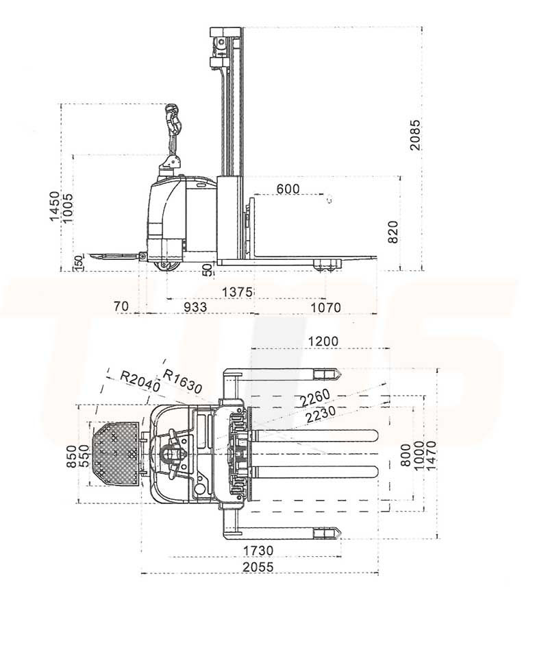 distance between forks in SB16-960 diagram