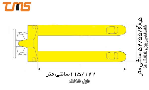 مشخصات و ابعاد جک پالت برای پالت های کوتاه در اینجا مشخص شده است