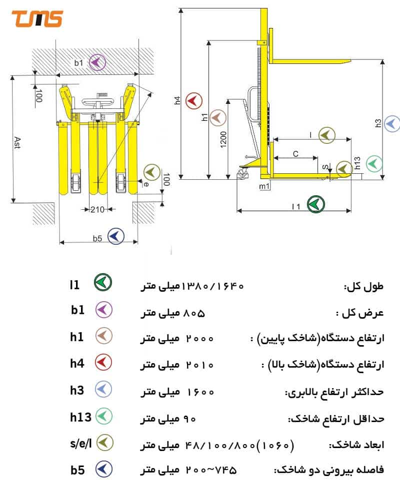 جک پالت استاکر دارای شاخک متحرک و ظرفیت 500 کیلوگرم