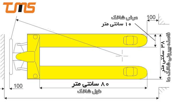طول شاخک و فاصله بیرونی شاخک در مدل جک پالت نیم تن